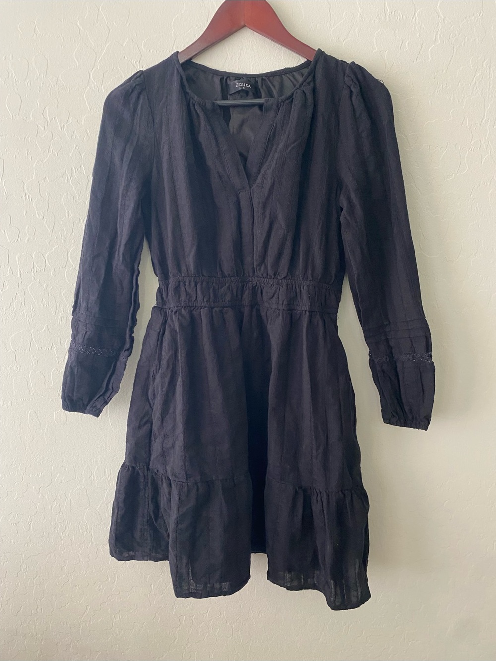 Black Long-Sleeve V-Neck Tiered Dress